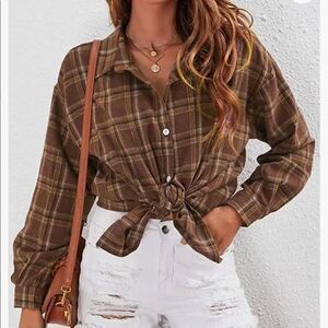 NEW Retro Plaid Button Down Flannel Blouse